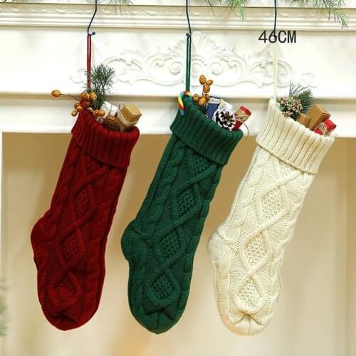 Large Christmas Stocking Sacks Xmas Knitted Gift Candy Bag for Home Decoration Navidad Funny Socks Christmas Tree Ornament