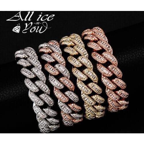 ALLICEONYOU 16MM Iced Out Micro Pave Cubic Zirconia Bracelet Hip Hop Cuban Chain High Qualtiy Jewelry For Gift