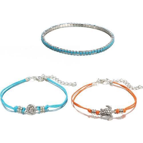 Miss JQ] Boho Multilayer Anklets for Women Fashion Vintage Rune Turtle Pendant Rope Anklet Animal Foot Ankle Sexy Beach Jewelry