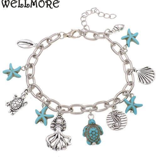 WELLMORE BOHO style Pendant Anklets For Women 2018 stone Shell Anklet Bracelets gril foot jewelry Drop Shipping