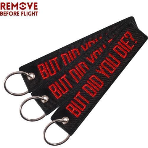 3 PCS/LOT Keychain Embroidery Black with Red BUT DID YOU DIE Key Chain Holder for Cars and Motorcycles Key Fob Keychains Jewelry