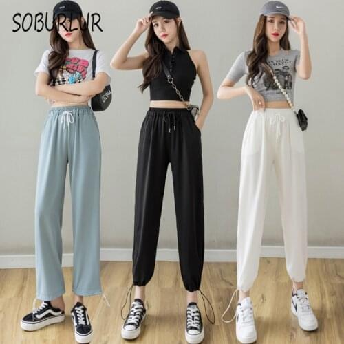 SOBURLUR Summer New Casual Oversize Womens Harem Pants Elastic Waist Long Wide Leg Pant Woman Clothing Sports Pantses Harajuku