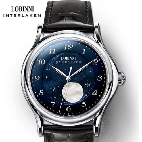 LOBINNI Top Brand Seagull Movement Men Mechanical Watch Mens Automatic Moon Phase Watches Sapphire Glass Waterproof Watches
