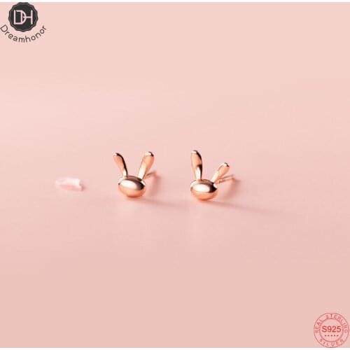 Dreamhonor Solid 925 Sterling Silver Glossy Rabbit Ears Stud Earrings Wholesale New Jewelry