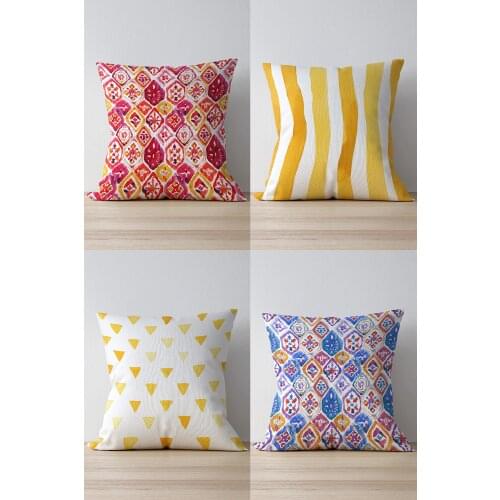 Double Side Printed Geometric Ikat Pattern 4'lü Suede Pillow Decorate Case Good Quality Stylish Home Garden Room Kitchen Gift Convenient Decorative Modern