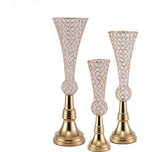 Crystal Flower Vase Wedding Table Centerpieces Decorative Party Flower Road Lead Home Decoration Flower Column Stand