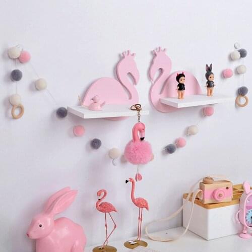 INS Nordic Lovely Wooden Swan Wall Shelves Wood Wall Hanger Clapboard For Keys Cloths Children Room Decoration Organizer Rack