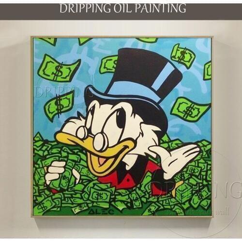 Skilled Artist Hand-painted High Quality Modern Duck Oil Painting on Canvas Special Rich Duck with USA Dollars Oil Painting
