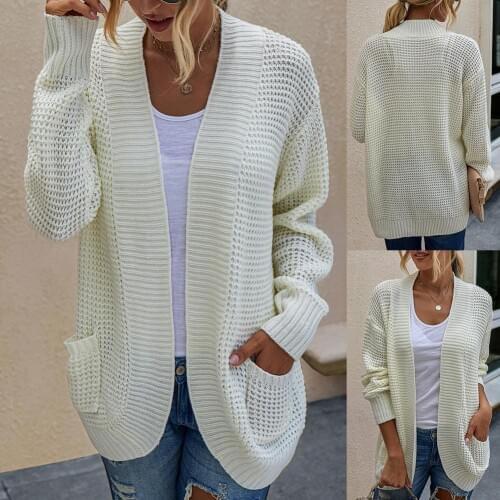 2020 Women Long Sleeve Open Front Pockets Cardigan Knitted Draped Sweater Outwear Womens Clothing свитер женский pull femme
