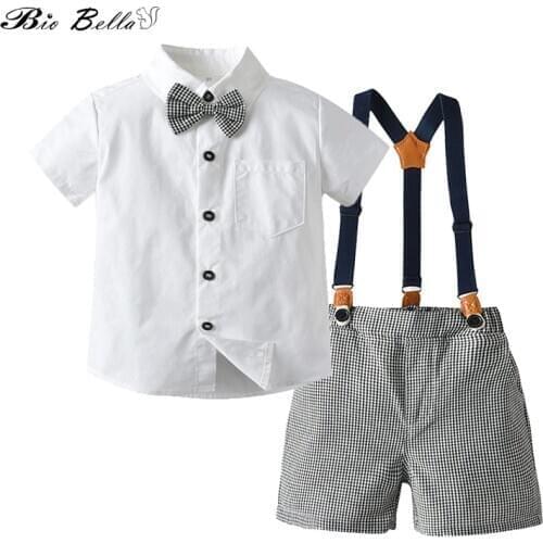 Boys Clothing Set Summer Children Clothes Gentleman Overalls Newborn Baby Clothes Bib Pant Suit For Birthday Party Roupas Bebes
