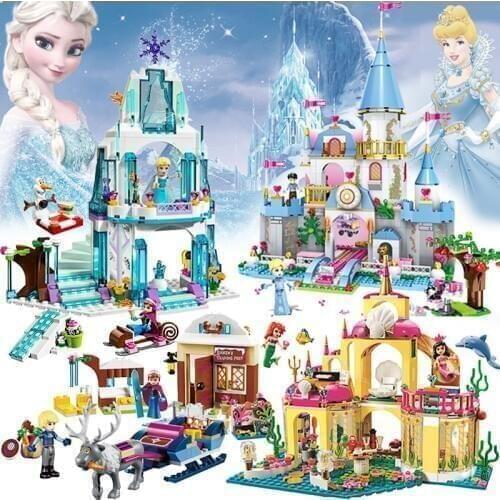 Disney Frozen Elsa Cinderella Princess Building Model Block Set Mermaid Castle Compatible Brick Figure Kids Toy Christmas gift
