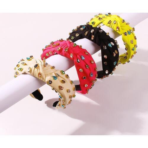 Colorful Rhinestone Headband Middle Knot Turban Hairband For Women Girls Handmade Casual Head Band New Fashion Hair Accessories