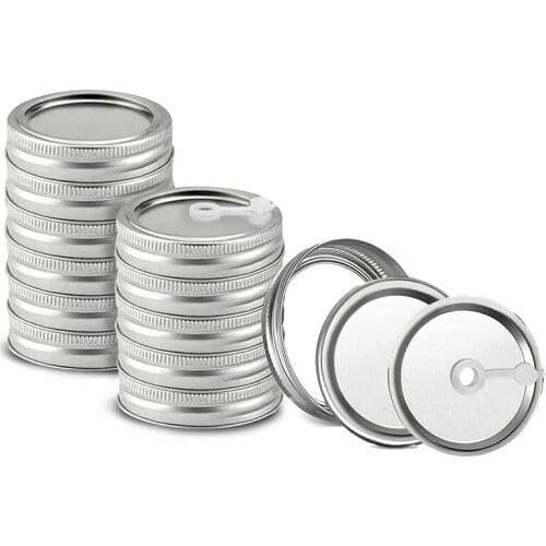 New Canning Lids,Mason Jar Lids Rings Regular Mouth Canning Lids with Straw Hole,Split-Type Lids Leak Proof Secure 70mm