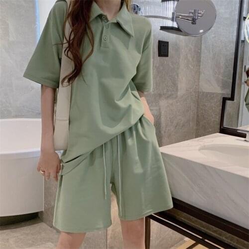 Summer Green Shorts Sets Casual Tracksuits Women Loose Short Sleeve T-shirt and Short Pants Suits Two Piece Set Women Outfits