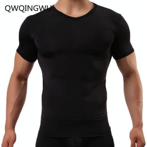Man Undershirt Male Sexy Ice Silk Sheer Male Mesh Transparent O-neck Short Sleeves Inner Tops Undershirts Underwear
