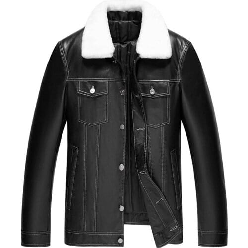 Genuine Leather Jacket Winter Jacket Men Wool Fur Collar Real Sheepskin Coat for Men 90% Duck Down Jackets Winterjas Heren Y1876