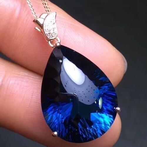 Natural London Blue Larimar 18k gold match Natural South Africa Diamond Pendant Bare stone 22ct size 21*15.3mm