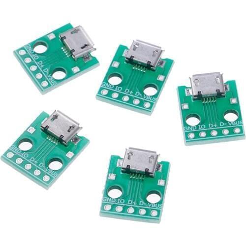 NEW Hot Sale 5pin Female Connector MICRO USB To DIP Adapter B Type Pcb Converter Pinboard 2.54