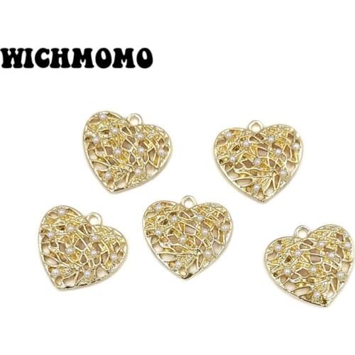 New 4 Pieces High Quality Zinc Alloy Hearts Inlay Acrylic Pearl Charms Pendants for DIY Earrings Necklace Jewelry Accessories