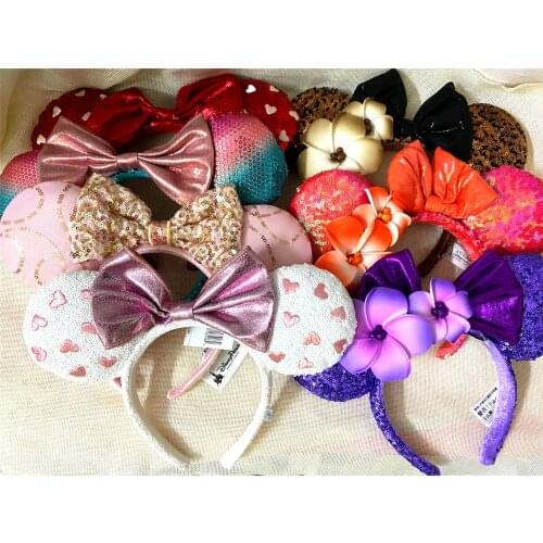 NEW Minnie mickey sequin Aulani Studs Gold Flower Red Purple heart Gingerbread EARS COSTUME Headband Cosplay Plush 24 Styles