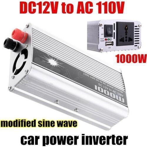 New Portable 1000W Car Power Inverter DC 12V to AC 110V Charger Converter Transformer With Cigaratte Plug Cable