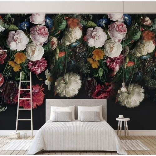 Bacaz Black Bottom Large Papel Murals 3d Rose Flower Wallpaper for Bedroom Sofa Background 3d Photo Murals 3d Flower Stickers