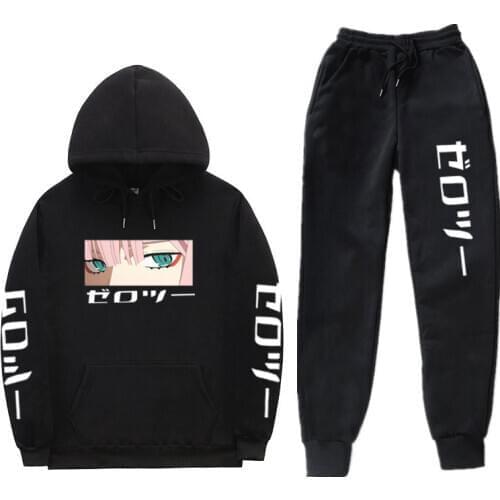 Autumn Winter Mens woman Sets 2 Pieces Sets Zero Two Hoodie Darling In The Franxx Tracksuit Sweatshirt+Drawstring Pants Hoodie