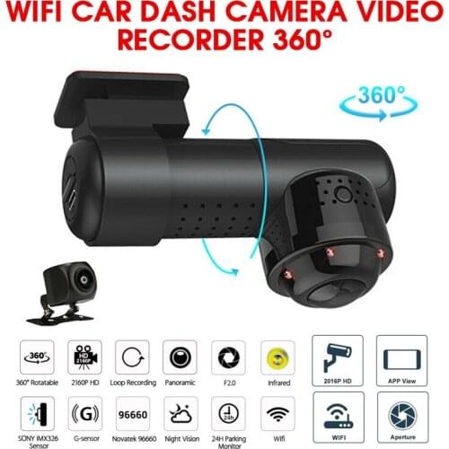 360 Degree Panoramic Car Dash Camera Recorder Infrared Night Vision HD 2160P WiFi Vehicle Dashcam G-Sensor 24H Parking Mode