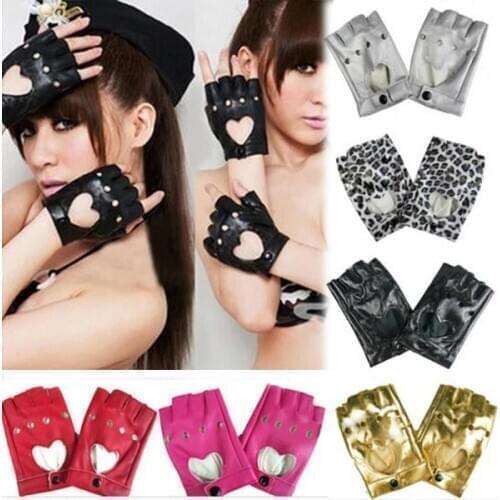 New Hot Sale Women Leather Driving Biker Soft Fingerless Mittens Dance Motorcycle Gloves Faux Leather Synthetic Leather Gloves