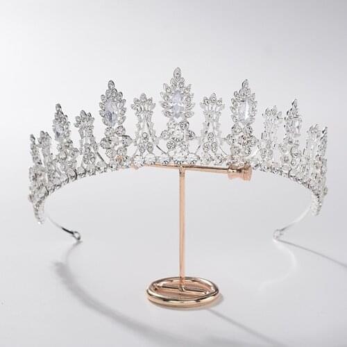 Baroque Luxury Crystal Leaf Bridal Tiaras CZ Crowns Rhinestone Diadem Pageant Prom Crown Bride Headband Wedding Hair Accessories