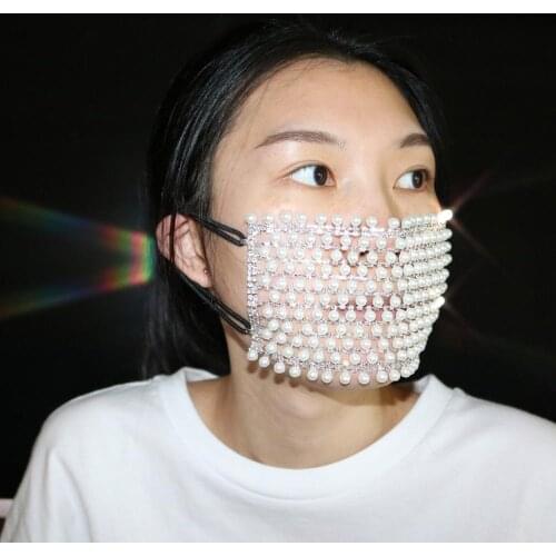 Luxury Pearl Rhinestones Mask Male Female Stage Accessories Halloween Party Show Masked Singer Dancer Performance Costume