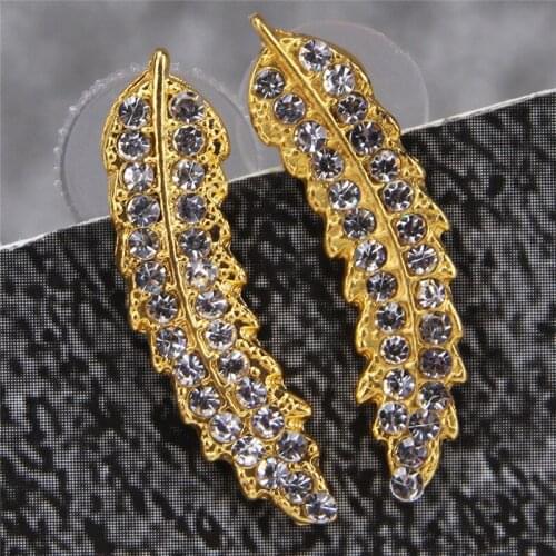 Alloy Crystal Earrings Leaf Drop Earring Exquisited Gold Color Statement Earrings Fashion Earrings For Women
