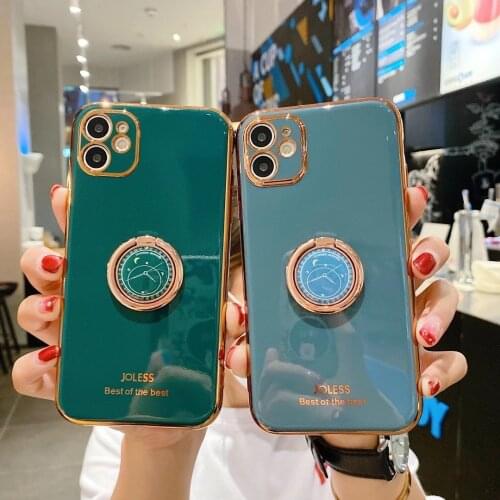 Luxury Plating Silicone Case For iPhone 11 12 Pro Max XS XR X 7 8 Plus iPhone11 Square Shell Bumper Soft Covers With Ring Holder