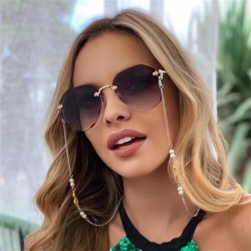 Luxury Rimless Sunglasses Women Designer Brand High Quality Crystal Cut Gradient Lens Brown Shades Mens Pilot Sun Glasses Female