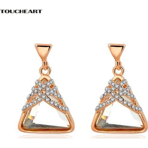 TOUCHEART Charm Classic Brand Crystal 2017 Gold color Drop Earings Fashion Jewelry Triangle Imitation Dangle Earrings Ser160013