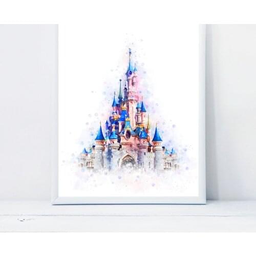 Disney Castle Art Print Disneyworld Castle Printable Disney Castle Poster Disney Princess Watercolor Canvas Painting Wall Decor