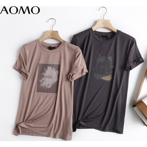 AOMO 2021 Summer Women Print Vintage Black Cotton T Shirt Tees High Quality Ladies Casual Tee Shirt Street Wear Top 6D36A