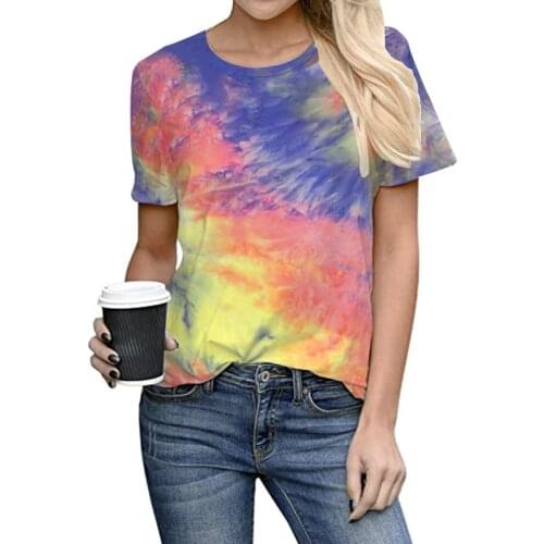 Femmes Été T-Shirt Tie-Dye Streetwear À Manches Courtes Col rond T-Shirt T-Shirt Décontracté Haut Ample PrintedTee Chemises