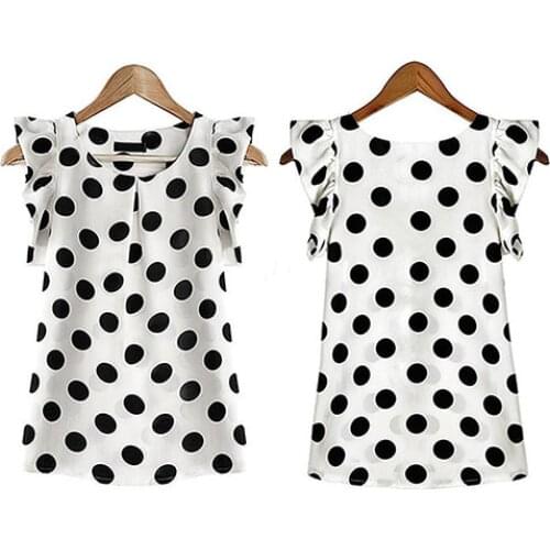 New Fashion Women Polka Dots Casual Chiffon Blouse Short Sleeve T-shirt Summer Tops