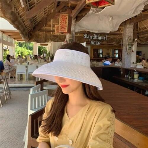 Fashion Empty Top Sun Hat Girls Big Brim Beach Hat Women Elastic Visor Caps Hand Made Straw Summer Cap Casual Shade Hat Chapeu