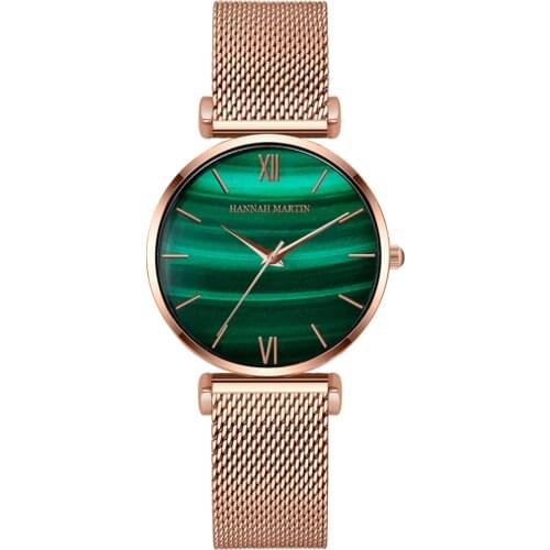 Women Fashion Casual Watches Green Malachite Dial Ladies Japanese Quartz Wristwatch Stainless Steel Strap Waterproof Watches