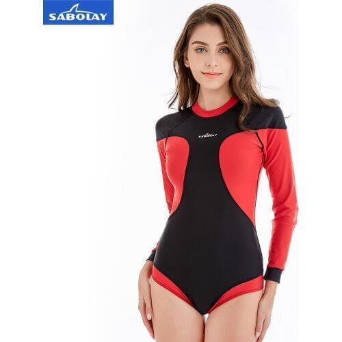 SABOLAY Women Long Sleeve Rash Guards Swimsuit Shirt Brief Swimwear Vintage Bathing Suit Summer Beach Swimming Elastic Swimsuit