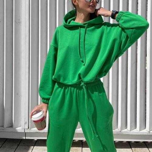 Women Casual Solid Pajama Set Long Sleeve Hoodie Sweatshirts And Drawstring Pant Two Piece Sets Autumn Winter Fashion Tracksuits