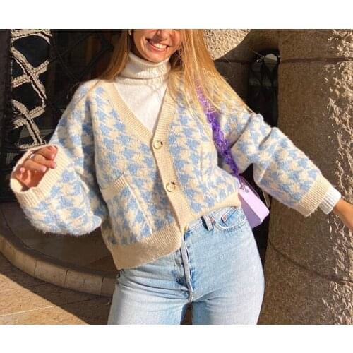 2021 Womens Fall Coats Casual Korean Style Female Clothing Winter V-neck Knitted Jacket Cardigan For Women Ladies Sweater Top