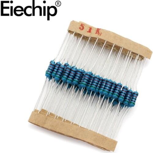 100pcs/lot 0.5W 1 ohm 1% Metal film resistor 1/2W resistance 51K Electronic resistors