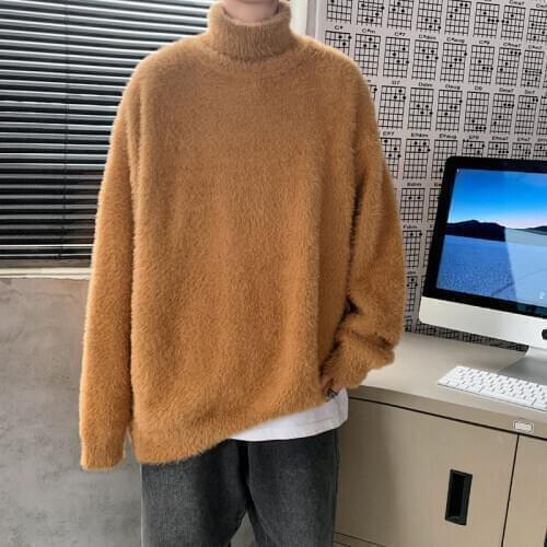 2020 Winter Mens Keep Warm Coats Solid Color Cashmere Sweater Loose Casual Pullover Wool Knitting Turtleneck Big Size M-3XL