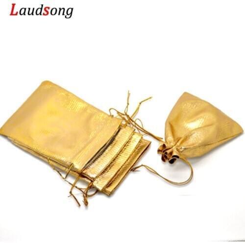 50Pcs 7x9cm 9x12cm Gold Fabric Bags Organza Jewelry Packaging Drawstring Gift Bags & Wedding Candy Pouches Wholesale