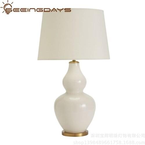 American Retro Creative Gourd Ceramic Table Lamp Art White Ceramic Desk Lamp for Living Room Bedroom Table Lamp Bedside Lamp