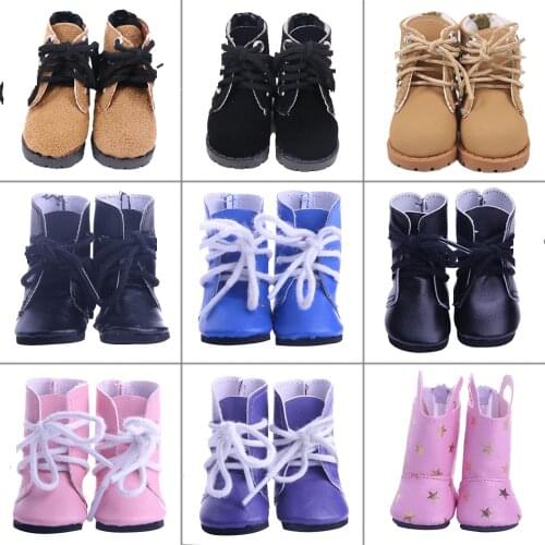 LUCKDOLL Solid Color Boots With Straps For Fit 14.5 inch American Doll Wellie Wishers Accessories Girls Toys,Generation,Gift