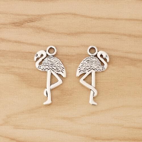 20 Pieces Tibetan Silver Flamingo Bird Alice in Wonderland Charms Pendants Beads for Jewellery Making Accessories 23x13mm